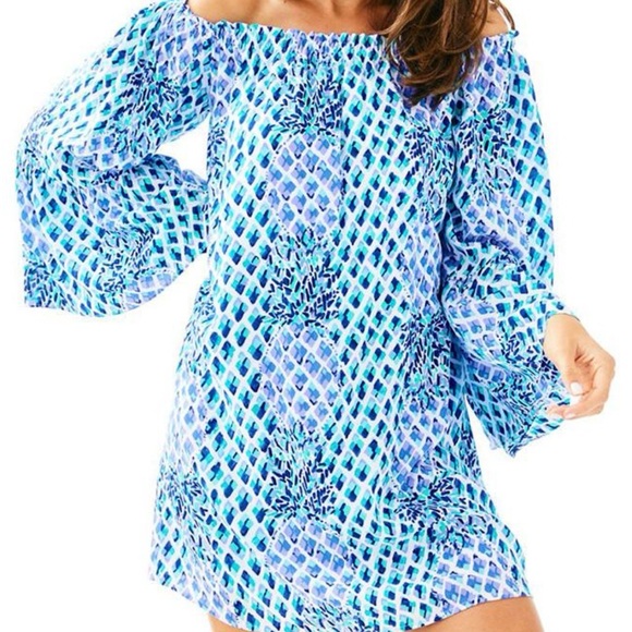 Lilly Pulitzer Blue Patterned Long Sleeve Dress-runs larger IMO. - Picture 1 of 4
